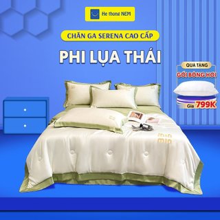 Bộ drap giường phi lụa SERENA Bộ set chăn ga drap grap phủ trải giường gối nệm đệm 5 món lụa thái mùa hè cao cấp