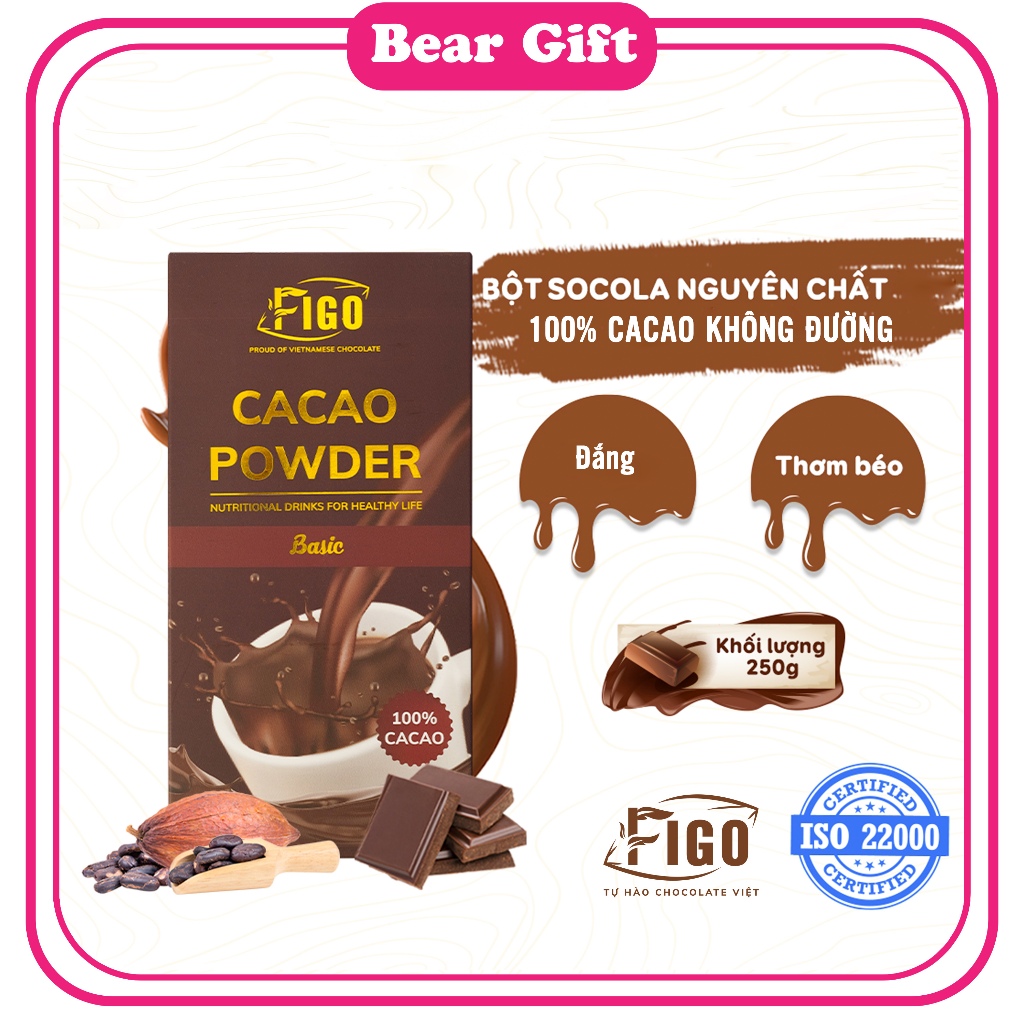 Bột Cacao nguyên chất 100% Cacao Figo, Cam kết Bột cacao Nguyên chất không pha trộn, uống Giảm cân
