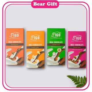 (4 VỊ-SIÊU NGON) Kẹo Socola sữa 50% Cacao FIGO 50G nhân Hạt điều, Hạt hạnh nhân, Sữa dừa; Hạt Nibs giòn tan béo