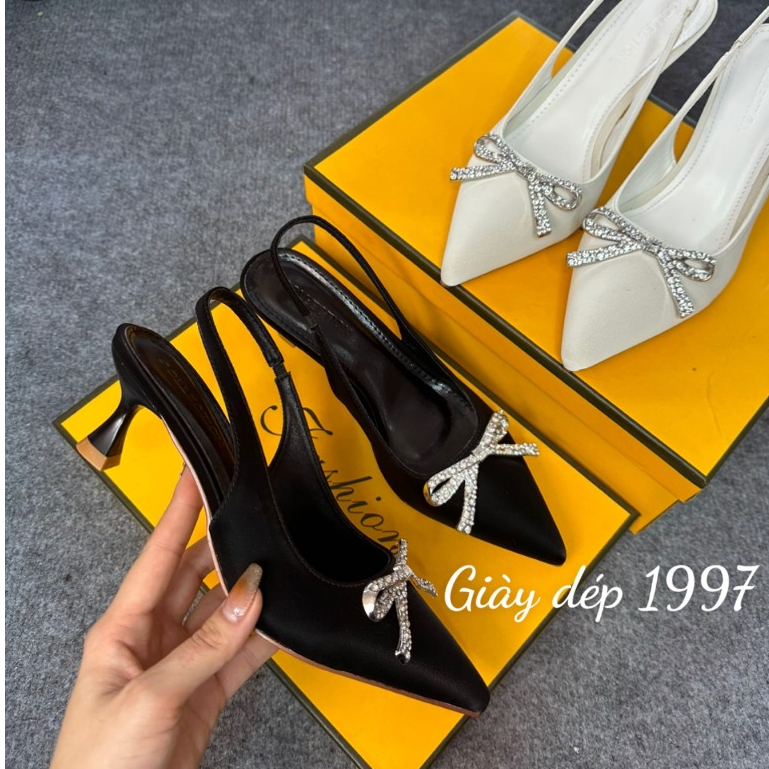Giày cao gót 5 phân mũi nhọn đính nơ full hộp chất tuyết nhung ( TA16 )