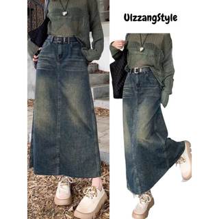Chân váy jeans trơn dáng dài cắt gấu CV105 CHANGSTORE