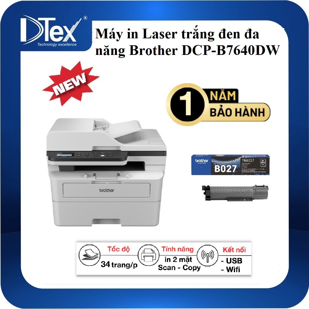Máy in laser đa năng trắng đen Brother DCP-B7640DW - Hàng Chính Hãng