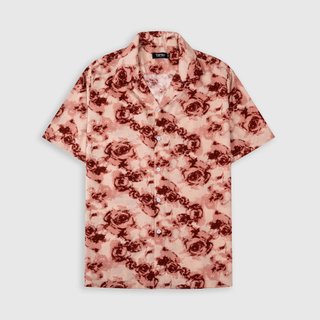 Áo sơ mi TOPGU hoạ tiết Rose hồng, áo sơ mi nam tay ngắn vải lụa thoáng mát thời trang nam Menswear