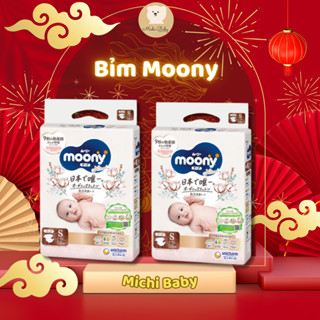 Michibaby- Tã Bỉm MOONY NATURAL Trắng Dán Quần NB62 S58 M46 L38 L36 XL32