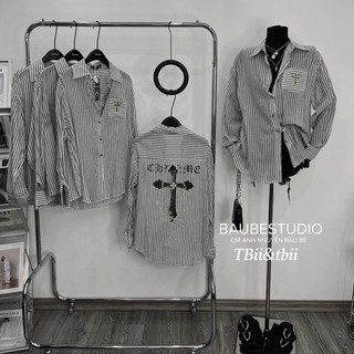 Áo sơ mi kẻ đính họa tiết đá QC /Cinadoo