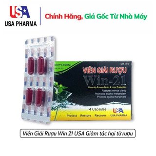 Viên giải rượu Win-21 USA hộp 4V, Uống 2 viên chống say trước khi uống rượu bia, Giúp giải rượu nhanh chóng giải độc gan