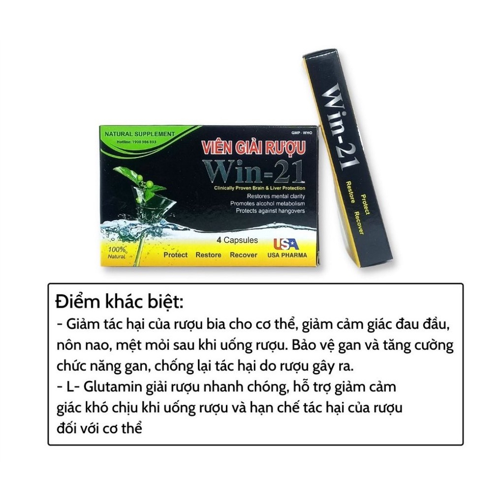 Viên giải rượu Win-21 USA hộp 4V