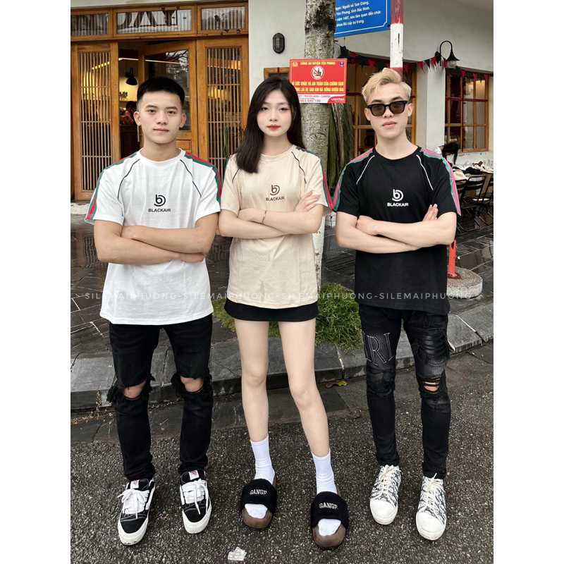 Áo Thun nam Nữ Chữ B Kẻ Vai Xanh Đỏ [CHÍNH CHỦ SỈ LẺ MAI PHƯƠNG]