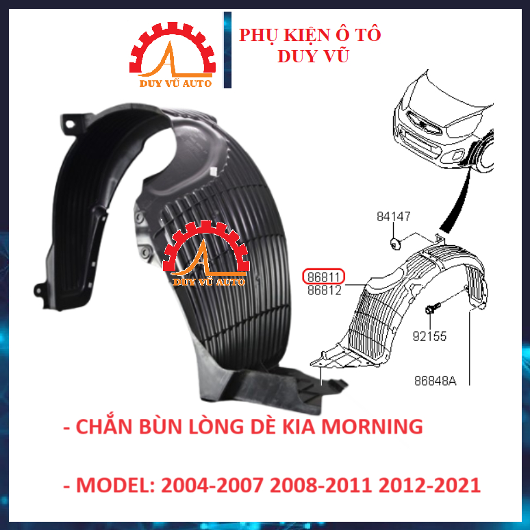 KIA MORNING CHẮN BÙN LÒNG DÈ TRƯỚC, CHẮN BÙN CUA LỐP TAI XE MORNING ĐỜI 2004-2007 2008-2011 2011-202