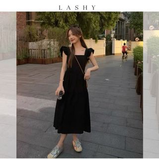 Váy nữ xinh dáng suông cổ vuông phong cách nhẹ nhàng Đầm nữ xinh chất liệu vải mềm mại thoáng mát
