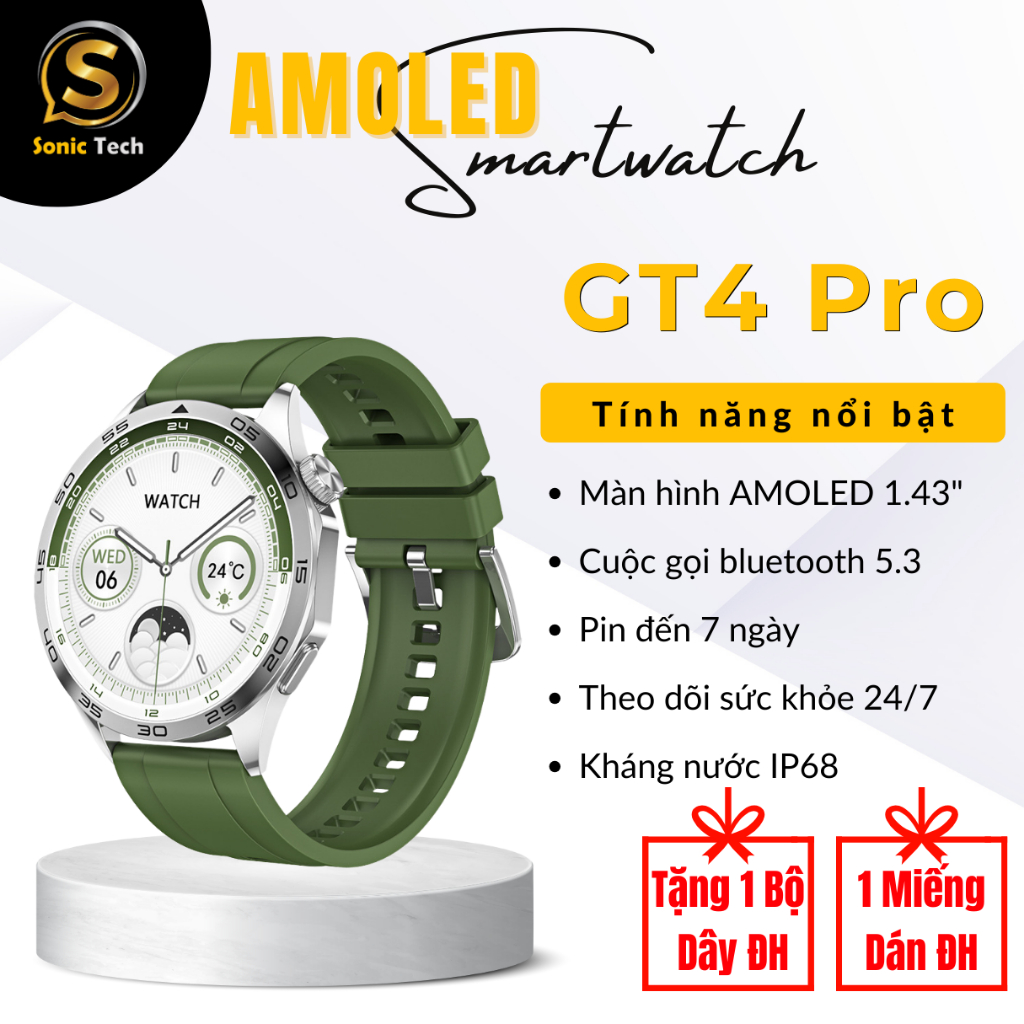 Đồng hồ thể thao, Smart watch GT4 Pro,nghe gọi bluetooth,nhận thông báo,chế độ tập luyện,kháng nước IP68 - Sonic Tech