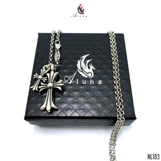  Dây chuyền đồng trắng mạ bạc s925 thánh giá đôi bản 2000 sắc nét vòng cổ gothic cá tính - NL183 - Aluha 