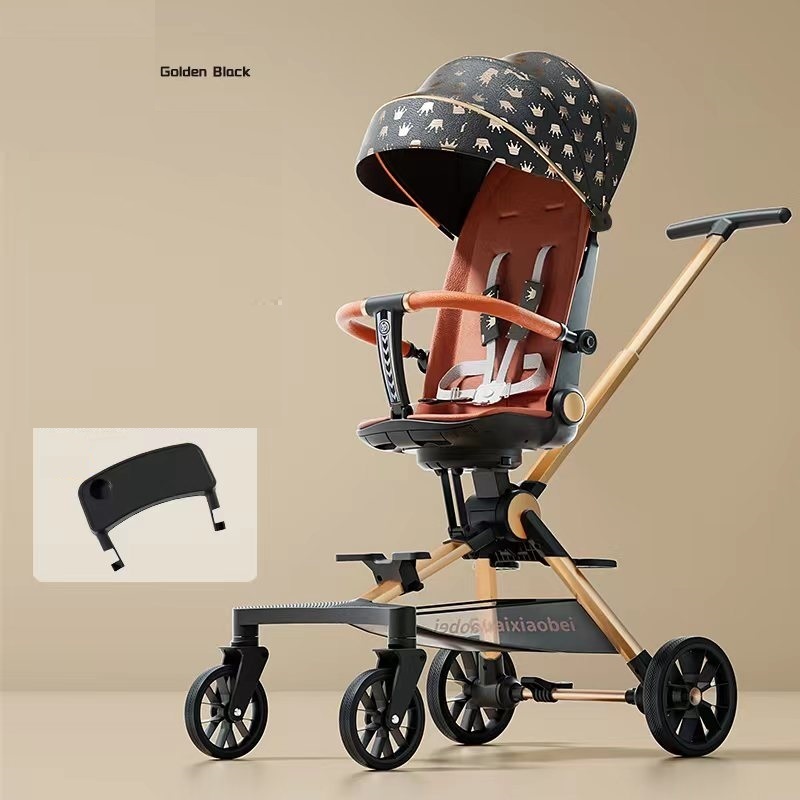 Xe đẩy G500-1 cho bé từ sơ sinh mẫu mới 2024 khung nhôm kèm bàn ăn dặm, lò xo giảm sóc,_Happy.Kids