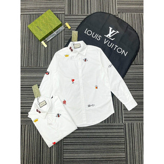 Sơ mi trắng gucci thêu ong rắn cotton nhăn 2340