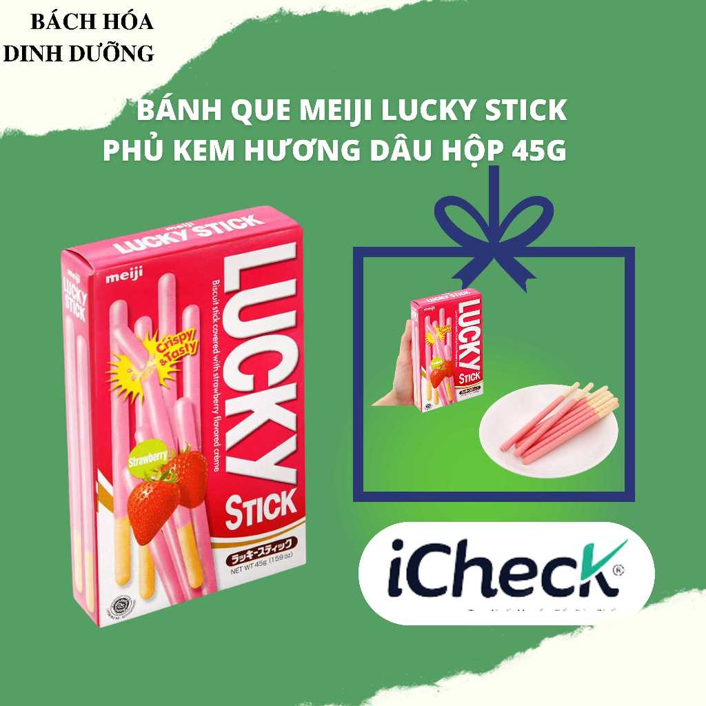 Bánh que Meiji Lucky Stick phủ kem hương dâu hộp 45g