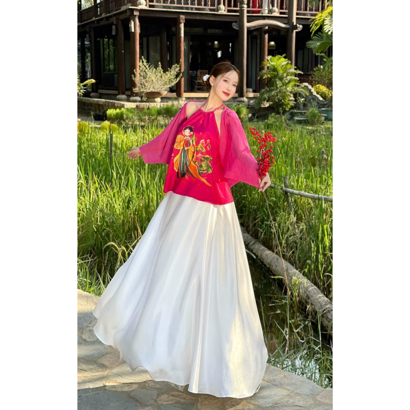 Set yếm cô gái kèm choàng chân váy lụa