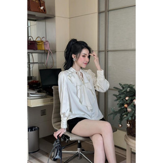 Áo sơ mi lụa bèo cổ - áo sơ mi lụa nữ dài tay cổ bèo
