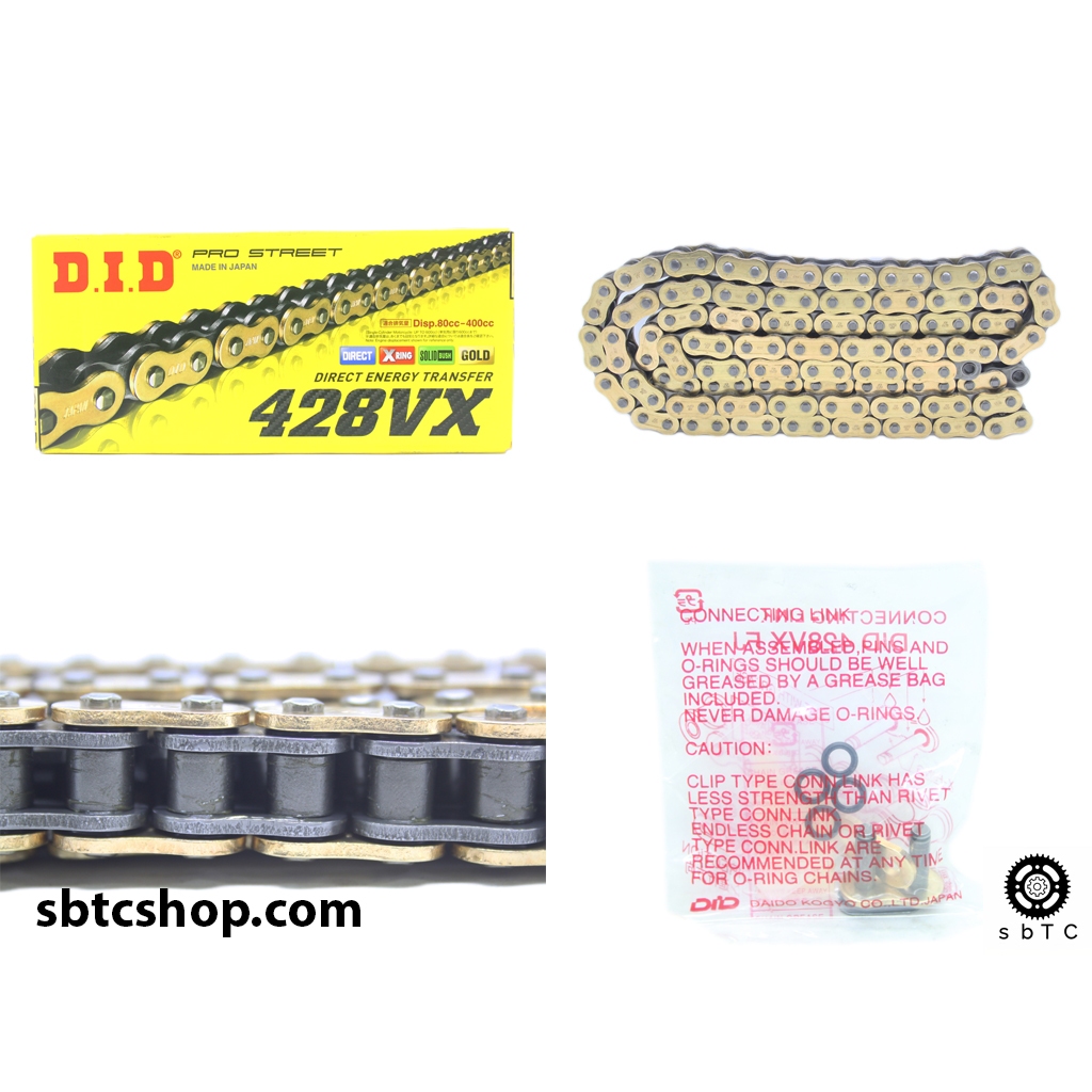 Sên vàng DID 428VX phốt cao su 132L X-ring Pro Street chính hãng Nhật Bản