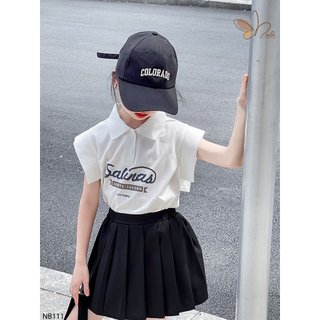 Set áo kèm chân váy xếp li bé gái 2-11y