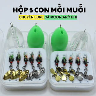 Hộp 5 con mồi muỗi giả câu lure cá mương, rô phi, mương mỏ nhọn, thiểu, ngão,...+ 2 hạt trợ lực