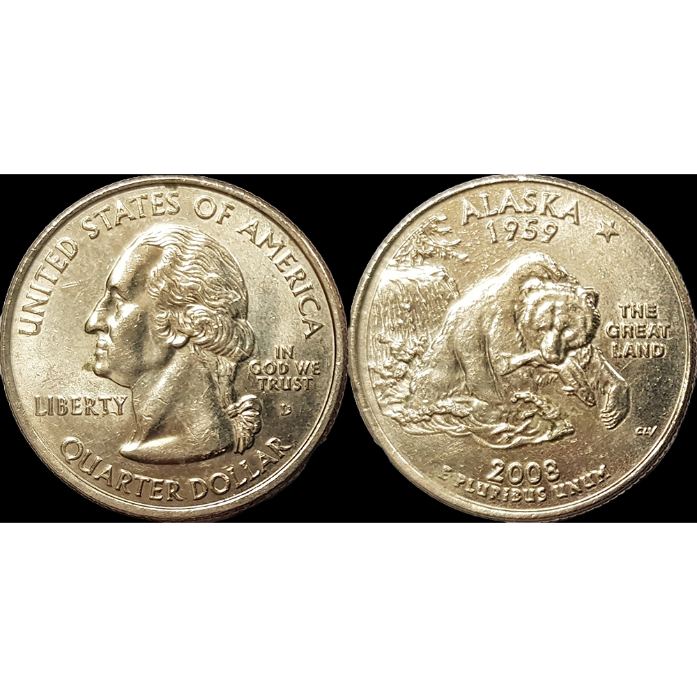 Đồng xu Quarter Dollar Mỹ (United States) 2008, Alaska