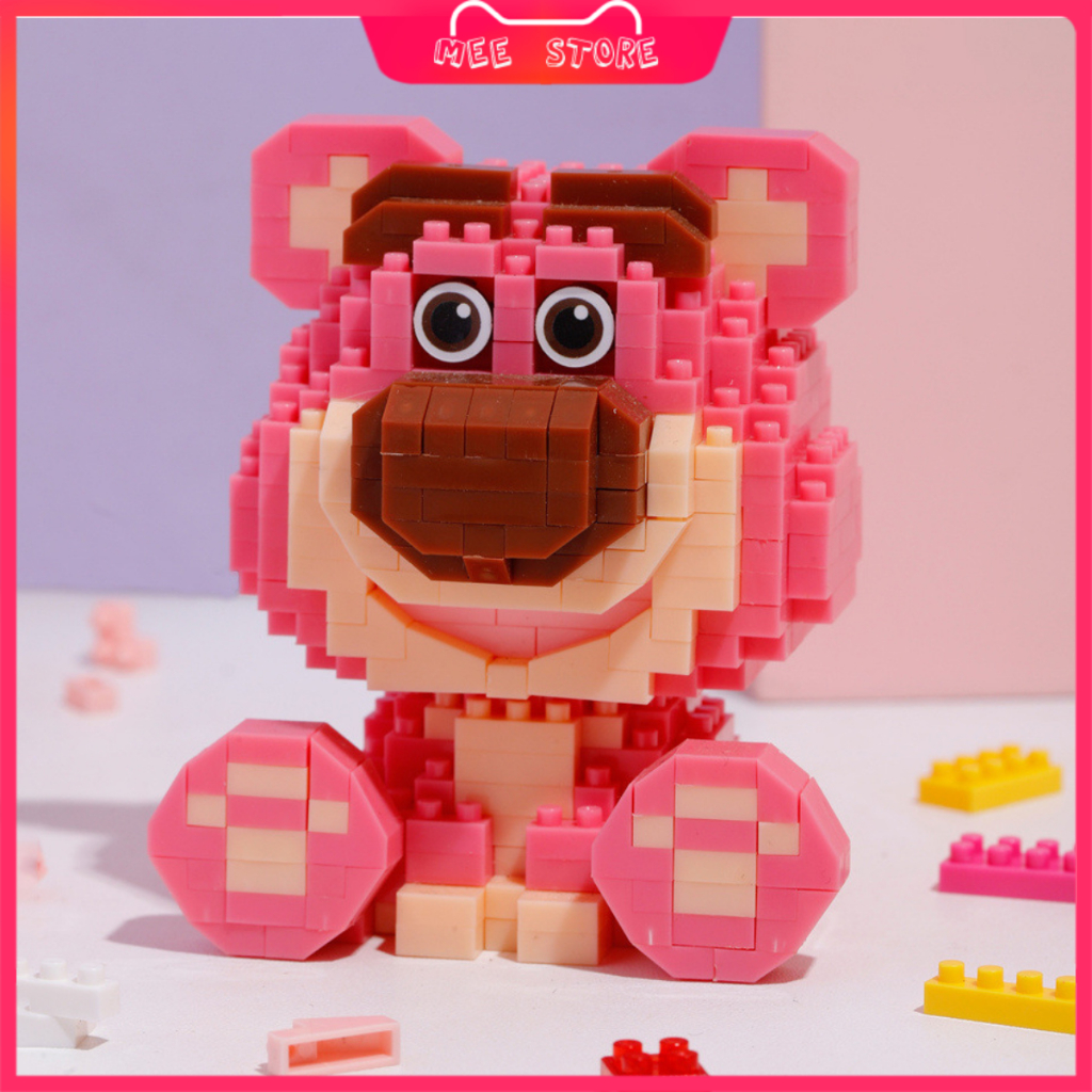LEGO lắp ráp Gấu Dâu Lotso nhân vật hoạt hình nổi tiếng  - Nhân vật hoạt hình Gấu Dâu 3D dễ thương c