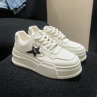 Giày thể thao nữ lisa88 full trắng ngôi sao đen đế cao 5cm dây bản to cá tính gen29 shoes sneaker