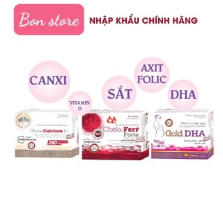 Bộ 3 sắt chela-ferr forte 11,4g + gold dha 25,35g+ canxi chela-calcium d3 36,6g