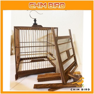 Khung lồng vuông gỗ đen chim chào mào dễ dàng lắp đặt hàng loại 1 kèm móc, Lồng chim Chào Mào vuông gỗ đen CHIM BIRD