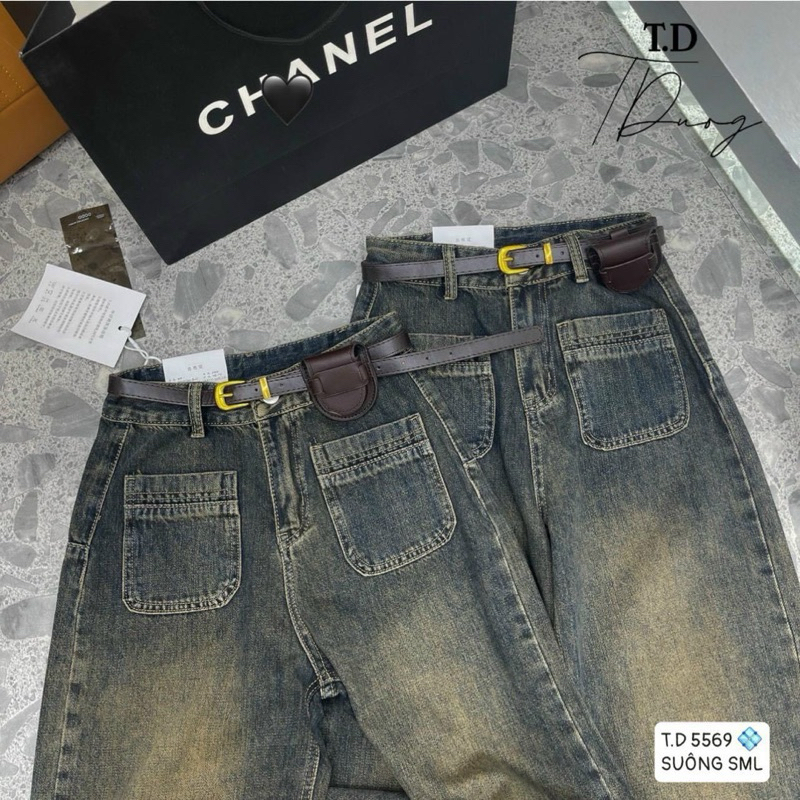 Quần Jeans suông nữ 2 túi trước . Quần bò ống rộng cạp cao phong cách | BigBuy360 - bigbuy360.vn