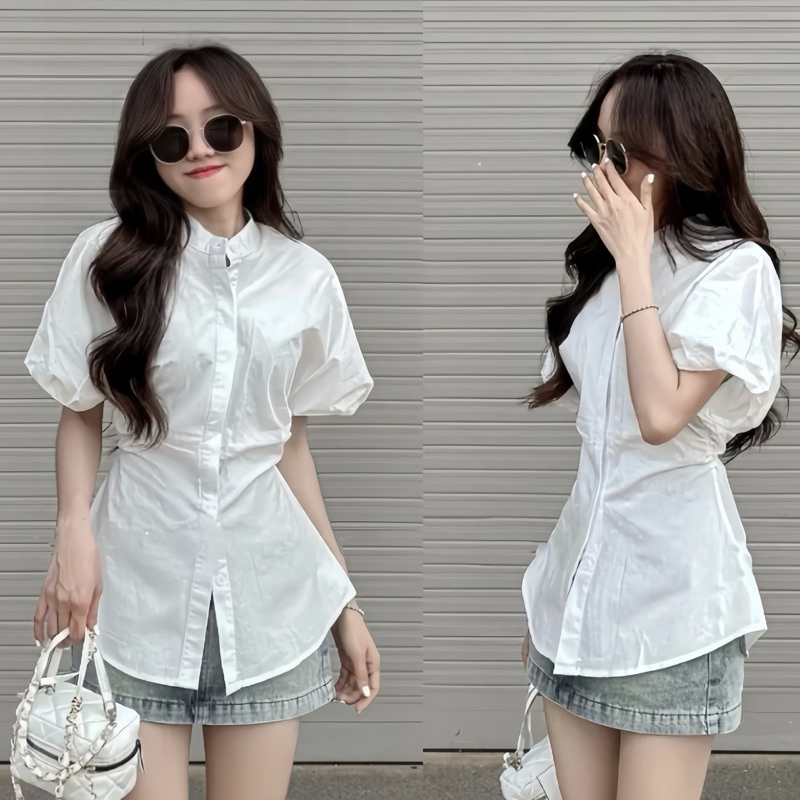 Áo Sơmi Tay Bồng Thắt Eo Basic SNUPI