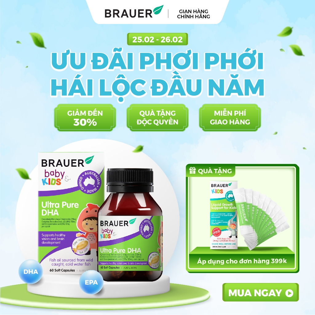 Vitamin BRAUER Ultra Pure DHA - Bổ sung DHA tinh khiết cho trẻ từ 7 tháng (60 viên nang)