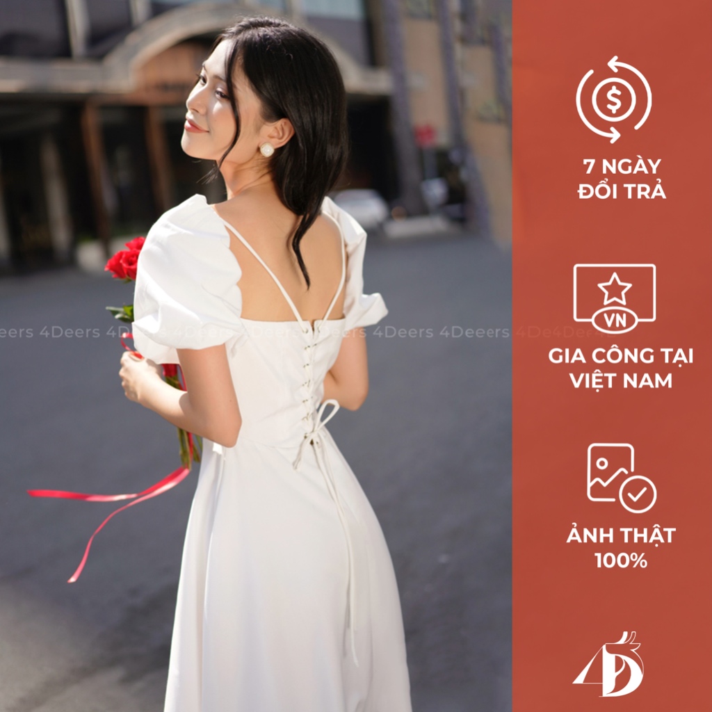 Váy dài tay phồng 4DEARS Puff Sleeves Corset Dress