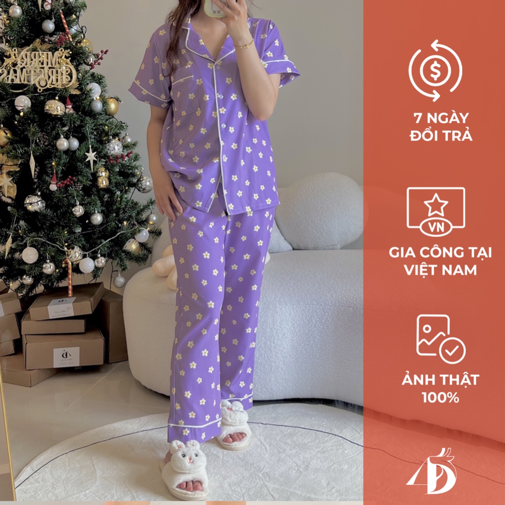 Pyjamas in hoa dài lụa cao cấp 4DEARS Đồ mặc nhà nữ