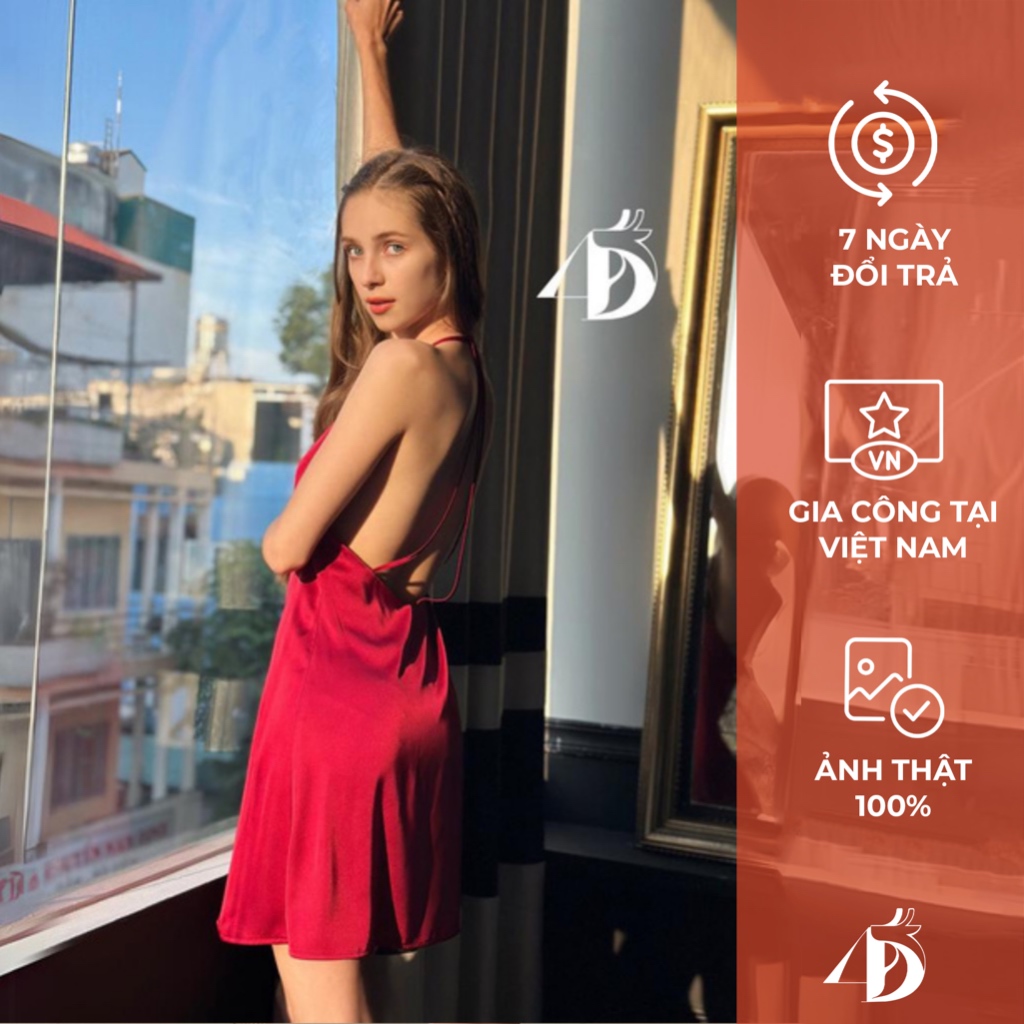 Váy lụa hở lưng 3 dây lụa cao cấp 4DEARS