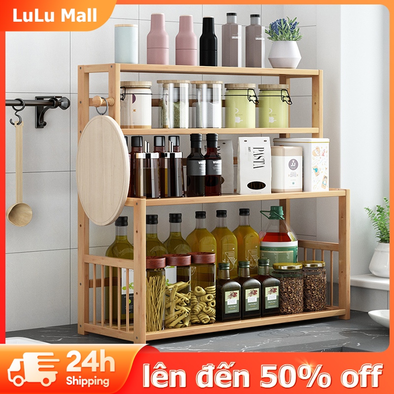 LuLu Kệ Gia Vị Để Bàn Nhà Bếp gỗ cao su tự nhiên Bền bỉ chống lại sự ăn mòn nhập khẩu Cao Cấ