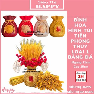 [Tặng bông lúa mạch] Bình hoa túi tiền tài lộc phong thủy may mắn, cắm lúa mạch, đào đông, trang trí