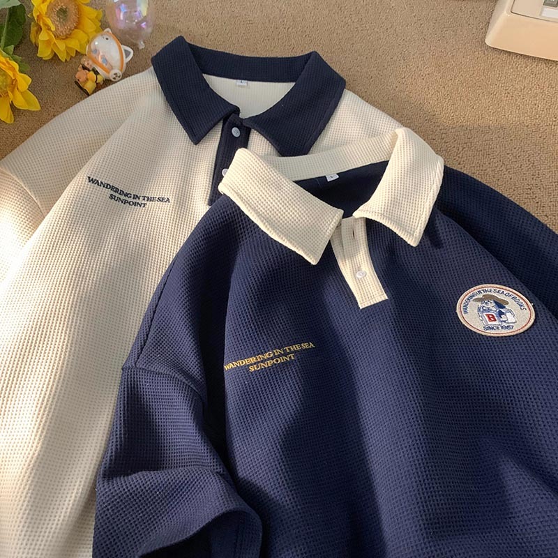 Áo Polo Phối cổ logo WANDERING IN THE SEA Local Brand polo unisex nam nữ oversize chất liệu cotton tổ ong dày dặn