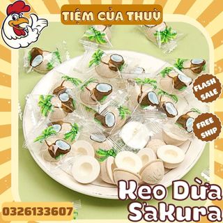 Kẹo dừa sakura nhật bản gói 200g, kẹo hình trái dừa nhật thơm ngon, tiệm ăn vặt thuỳ bùi