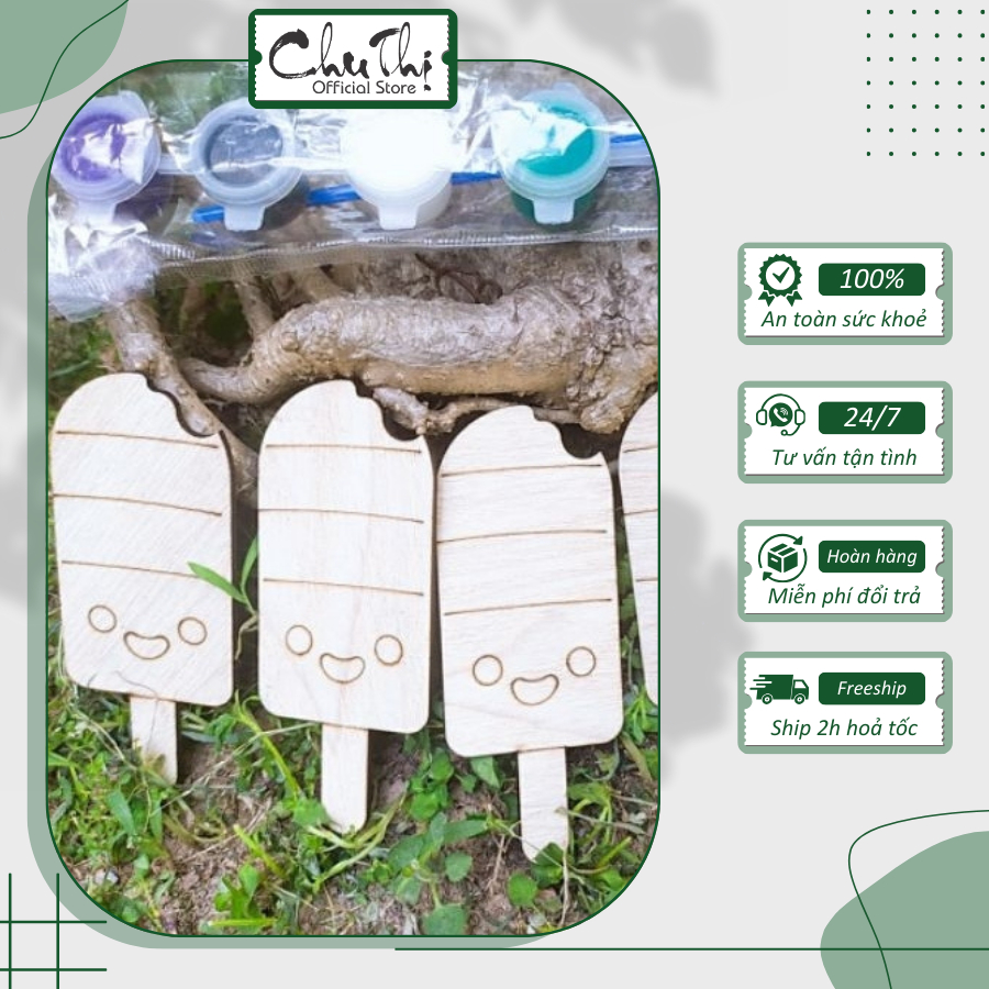 Set 5 Kem Gỗ Cho Bé Tô Vẽ Sáng Tạo, Đồ Chơi, Trang Trí, Kem Gỗ 2K Tô Màu Decor Nhà Cửa, Đồ Handmade,