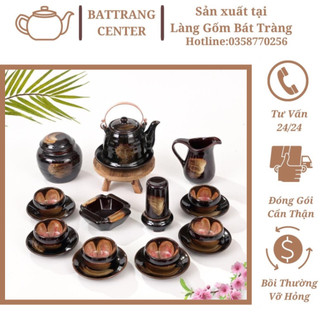 (6 KIỂU) Bộ Ấm chén pha trà Bát Tràng,Men hoả biến(mật phẩy) lòng hoa,giá nhà lò