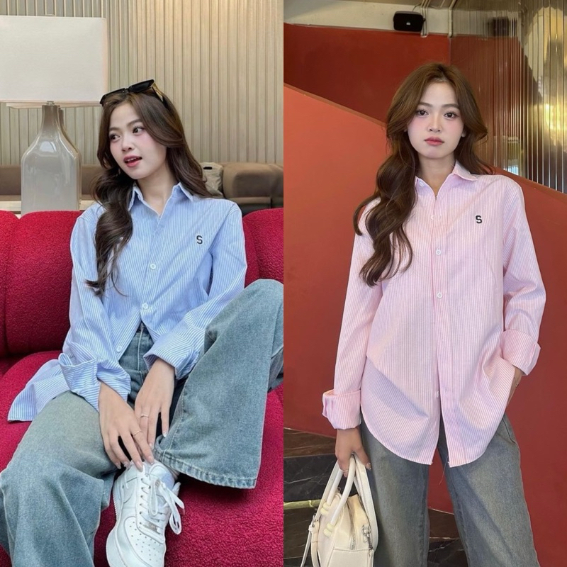 Áo Sơmi Kẻ Chữ S Form Oversize Hai Màu Basic SNUPI