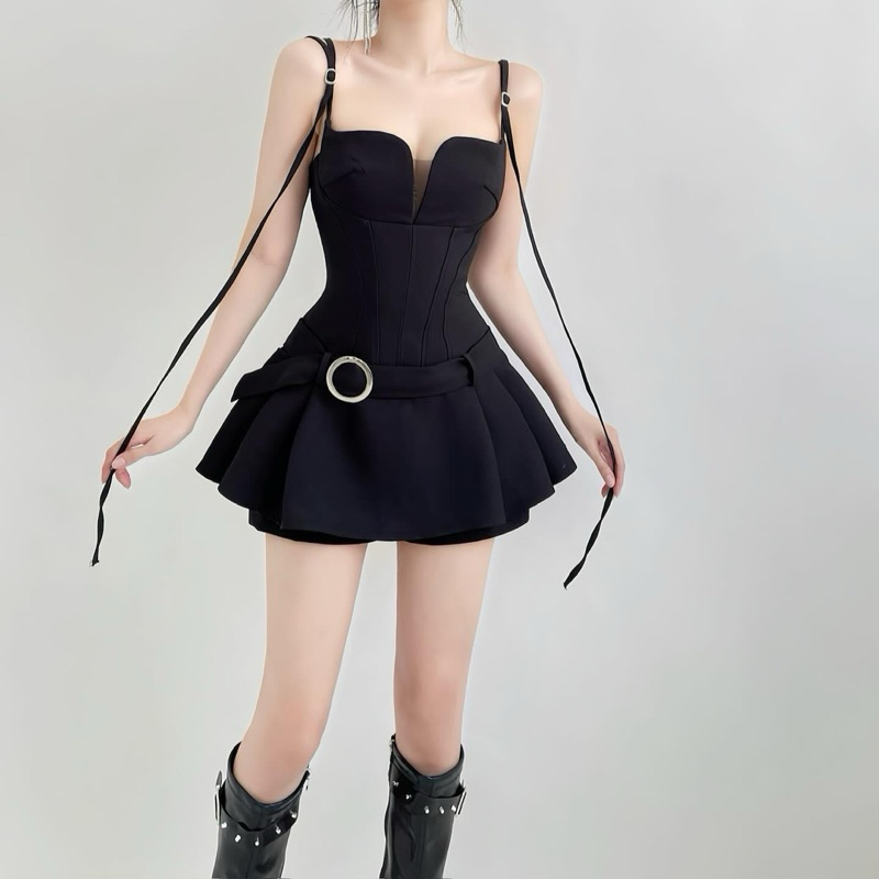 Jumpsuit Giả Váy Cá Tính Độc Đáo Chất Cotton Dày Kèm Belt
