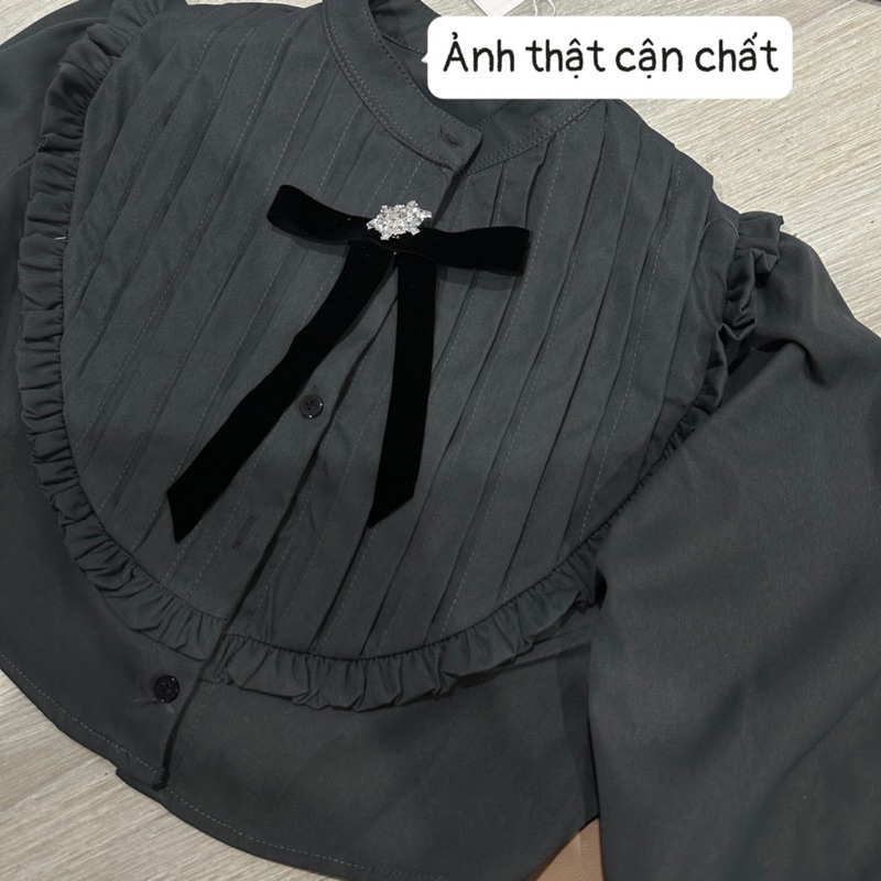 Áo sơ mi xếp ly ngực cổ bèo Size S M L  (kèm tag nơ) SẴN HOẢ TỐC | BigBuy360 - bigbuy360.vn
