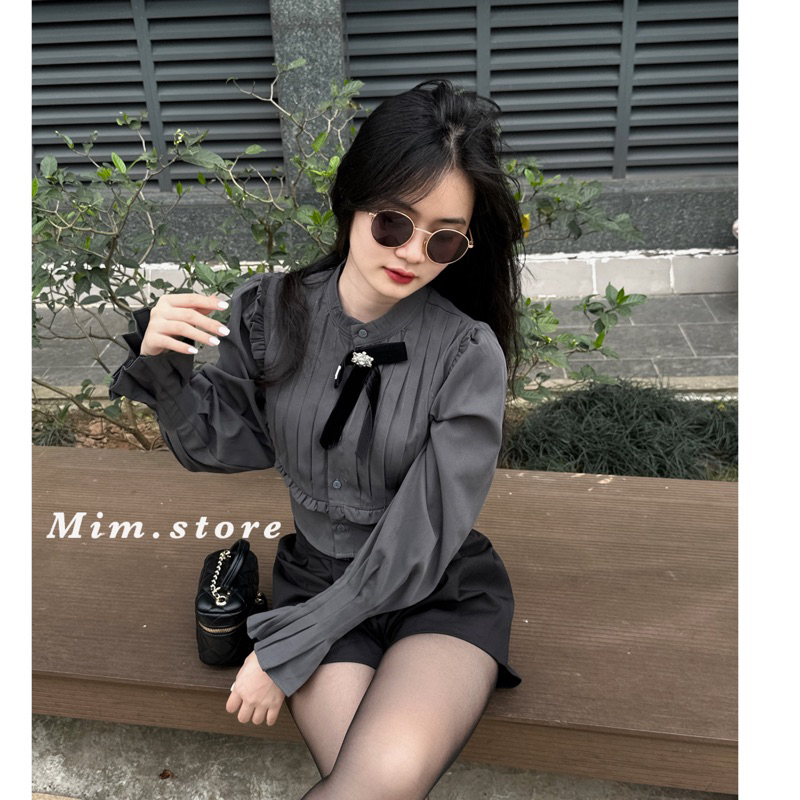 Áo sơ mi xếp ly ngực cổ bèo Size S M L  (kèm tag nơ) SẴN HOẢ TỐC | BigBuy360 - bigbuy360.vn