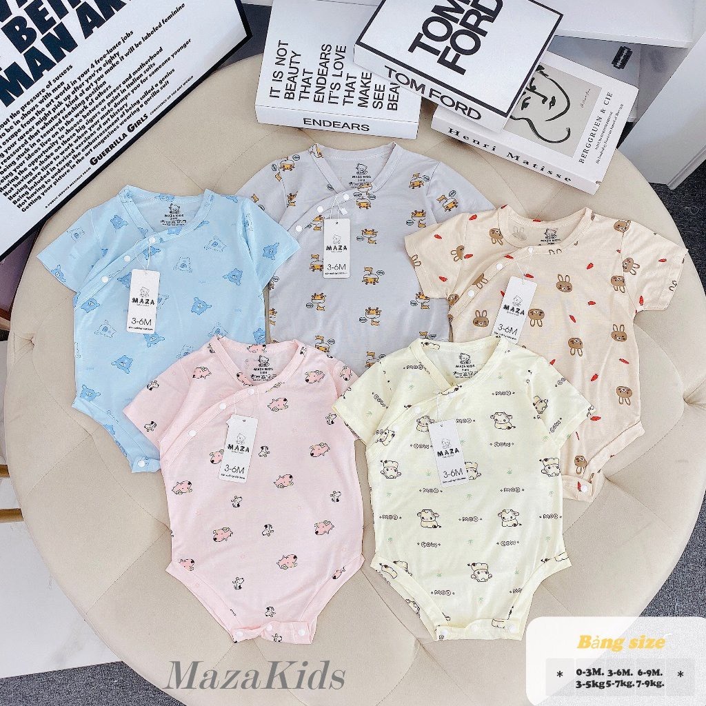 (01 BỘ & COMBO 02 BỘ)BỘ BODY CHIP CỘC TAY MAZAKIDS VẢI PETIT THUN LẠNH họa tiết đáng yêu mềm mịn,thoáng mát cho bé 3-9kg