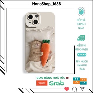 Ốp Lưng iPhone Nhựa TPU Dẻo Viền Vuông, in Hình Mèo Cà-Rốt iP 7Plus,8Plus,x,xs,xsmax,11,12,13,14,Pro,Promax
