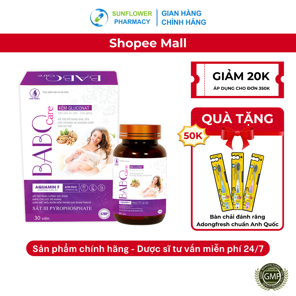 Viên uống cho bà bầu Babo Care bổ sung Vitamin DHA Sắt Canxi giúp tăng sức đề kháng cho cả mẹ và bé 30 viên/hộp