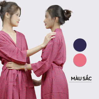 Áo choàng ngủ, áo choàng tắm vải cotton kẻ caro freesize