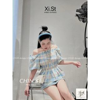 Áo chun kẻ xanh trễ vai hot hit
